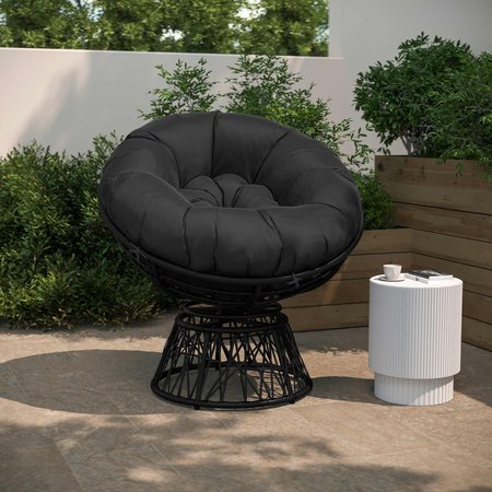 FLASH FURNITURE Bowie Comfort Series Black Swivel Patio Chair with Black Cushion JE-5101W-BK-GG